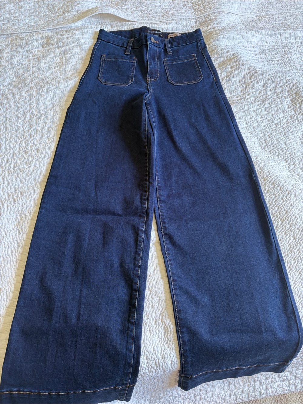 BCBGMaxAzria High-Rise Wide-Leg Jeans in Dark Blue